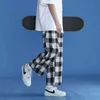 Trendy ekose streetwear pantolon erkek rahat pantolon yaz gevşek rahat rahat tüm maç Kore joggers pantolon 211201