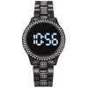 Luxury Ladies Rhinestone LED Digital Watch Simple Hardex Round Dial Alloy Strap Women Fashion Watches Wristwatch LE01