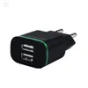 Dual USB-portar Fast Wall Charger EU US LED Light Mobile Telefon Travel Cower Charger Adapter för Samsung Smartphones