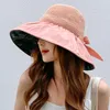 Bunte Frauen Sommer Beach Sun Hat Resort Fahren Sie mit Bowknot Decoration Wide Rand Hüte