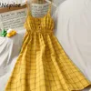 Nepee Plaid Dress Vinatge Koreański Sundress Spring Sexy Beach Kobiety Spaghetti Pasek Es Woman Party Night 2021 Odzież Y0823