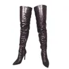 Handmade Women Large Size 35-47 High Heel Over Knee Boots Faux Snake Leather Pointed-Toe Thigh-High Booty Evening Club Fashion Purple Winter Shoes D745-3