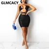 Grimma Backless PU-läderklänning Slim Bodycon Party Club Miniklänningar 210702