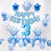 1 Conjunto azul rosa coroa de aniversário Balões de hélio Balão de papel alumínio para menino menina de 1ª festa decorações de crianças chuveiro 220225