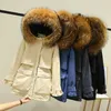 FuitAylor Winter Jacket Kvinnor Stor naturlig Fur Vit Duck Down Coat Tjock Parkas Varm Sash Tie Up Zipper Snow Ytterkläder 210913