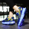 Kids Two Wheels Roller Sneakers Boys Girls LED Shoes Children Luminous Sneakers Skates Casual Shoes Four Seasons Footwears G1210