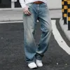 Pantalon Homme Large Jambe Lâche Jeans Surdimensionné Printemps Et Automne Hip-Hop Patinage Bleu