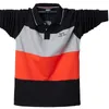 Poloshirt für Herren, groß, lang, langärmelig, T-Shirts, Baumwolle, für Herren, großes T-Shirt, Herbst-Passform, schlanke Patchwork-Polo-Shirts in Übergröße, M-5XL