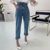 Pantaloni da donna Capris Alien Kitty 2022 Summer Full Length Denim Vita alta Office Lady Jeans Pantaloni Solid Loose Button Elegant Fashio