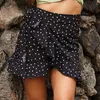 ファッションプリントセクシーな女性のスカートフリル包帯夏の女性マイクロビーチホリデースリムストリートウェアレディースS 210604