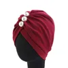 Musulman Femmes Beads Elastic Beads Chapeau Indian Turban Couleur Solid Hijab Chemo Cap Headscarf Bonnet Bonnet Couverture de perte de cheveux de la chapelle