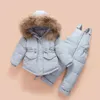 Doudoune pour enfants costume hiver bébé pantalon à bretelles mâle enfant fille raton laveur cheveux ski 211203