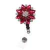 30 pcs/lot Key Rings Nurse Gift Rhinestone Acrylic Flower ID Badge Retractable Reel For Accessories