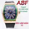 ABF New Crazy Hour Vanguard CZ02 Automatic Mechanical 3D Art Deco Arabic Dial V45 Mens Watch PVD Black Steel Case Leather eternity300A