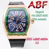 ABF Yeni Crazy Hour Vanguard CZ02 Otomatik Mekanik 3D Art Deco Arapça Dial V45 Erkekler İzle PVD Siyah Çelik Kasa Deri Ebedi274H