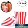 24pcs Red Stripe Popcorn Boxes Candy Box Holder Containers Cartons Paper Bags For Movie Theater Dessert Tables Wedding Favors
