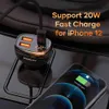 ROCK 60W Display digitale a 3 porte QC4.0 QC3.0 Tipo C PD Caricabatteria da auto veloce per iPhone 12 Pro Max Xiaomi Samsung