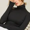 Chohill Fall Slim Fit 가을 캐주얼 모달 기준 긴 소매 셔츠 여성용 Turtleneck 여성용 우아한 솔리드 컬러 탑스 210310