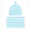 Nouveau-né Baby Swaddling Couverture Chapeau Costume Swaddle Wrap Tissu pour Girls Boys Bleu Stripe avec chapeau 2pcs Set Enfant Photographie Props BHB40