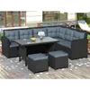 Topmax 6-bitars utemöbler möbler utomhus sektions soffa med glasbord ottomaner för pool bakgård US Stock A43 A10