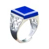 2021 FashionGenuine Square for and Wo S925 Pure Silver Inkrustowane Naturalne Lapis Lazuli Classic Men Ring