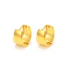 Pure 24k Yellow Fine Solid Gold GF Earrings Wide Hoop Lucky Glossy Women Gift2619