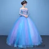 Quinceanera Sukienki 2021 Sexy Bateau Długi rękaw Princess Aplikacje Kwiaty Party Prom Formalna Lace Up Tulle Ball Suknia Vestidos DE 15 Anos Q47