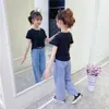 Teen Girls Clothing Letter TrackSuits för Tshirt + Jeans Barnkläder Tjej Sommar Barnens 6 8 10 12 14 210527