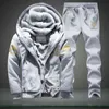 Winter Inner Fleece Hoodies Mannen Casual Hooded Warm Sweatshirts Mannelijk Dikker Trainingspak 2PC Jas + Pant Mannen Moleton Masculino 211217