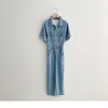 Lässige Kleider Denim Sommer Damen Revers Koreanischer Stil Elegantes, figurbetontes, rückenfreies, langes Vestidos 2021