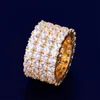 Four Rows Solitaire Men's Ring Copper Charm Gold Silver Color Cubic Zircon Iced RING Fashion Hip Hop Jewelry