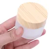 5g 10g 15g 30g 50g Frosted Glass Cream Bottle Refillable Jar Cosmetic Container With Imitated Wood Grain Lids Packaging Bottles