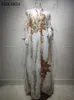 Skiskakia Sequicsは女性のためのabayaドレスを刺繍しましたモロッコのカフカントルコアラビアのJalabiya白いイスラム民族のローブEID 210623