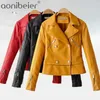 Women Leather Jackets Long Sleeve Slim Moto Coat Spring Autumn Ladies Casual All Match Double-Breasted Tops 210604