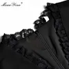 Mode Designer Runway Dress Summer Women V-Neck Half Sleeve Lace Button Slim Packet Hip Elegant Fishtail 210524