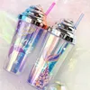 Creative lovely Mermaid Magic color Cups Double plastic pipette Cups series water Mug Reusable Tumbler sea shipping T9I001191