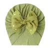 Lovely Shiny Bowknot Baby Hat Cute Solid Color Girls Boys Hat Turban Soft Newborn Infant Cap Head Wraps 20220301 Q2