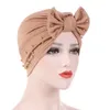 Donne musulmane Stretch Bead Bowknot Turbante Cappello Sciarpa Copricapo Cap Head Wrap Placcato Chemio Berretti Cofano Hijab Accessori per capelli