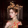 ヘアクリップバレットジュエリージャネビニ中国語スタイル双曲線結婚式インペリアルクラウン贅沢なゴールドロングタッセルパールブライダルヘッドバンドEA