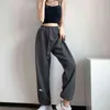 Plus Size Cinza Baggy Sweatpants Mulheres Outono Solto Sports Sports Engrossar Calças de Veludo Quente Calças de Inverno Jogadores Streetwear 211216