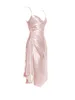 Ocstrade Allık Saten Yan Yarık Parti Elbise Varış Seksi Bodycon Kadınlar Yaz Gece Kulübü Doğum Günü Kıyafetleri 210527