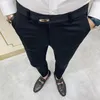 Slim Casual Fit Mens Dress Pants Streetwear Full Längd Suit Män Högkvalitativ Gentlemen Office All Match