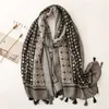 Mode Kvinnor Retro Tassel Viscose Scarf Circle Dot Patchwork Hijab Sjalar och Wraps Kvinna Foulards Echarpe Designer 180 * 90cm