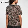 aachoae Summer Women Leopard Tシャツoネックファッション女性Tシャツ半袖Loose Home Ladies Tee Tops Mujer Camisetas S-XL 220207