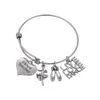Love Inspire Teach White Crystal Apple Ruler Bracelet Stainless Steel Pendant Bangle Jewelry Gift Teacher Friend DLH204