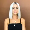 bob Ombre blanc droite Lace Front Perruques Avec Des Cheveux De Bébé 180% Densité Résistant À La Chaleur Perruques Synthétiques 14 pouces Perruques Courtes Pour Les Femmes Noires FZP152