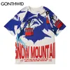 Футболки Harajuku Snow Mountain Print Tees Thirts Streetwear Мужская мода повседневная хлопчатобумажная с коротким рукавом свободные вершины 210602