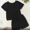Vêtements pour enfants Été léopard Imprimer Couture à manches courtes TOP + COURT 2PCS Vêtements de garçon Baby Set 210528