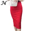 Taille haute jupe crayon grande taille serré moulante mode femmes jupe mi-longue rouge noir jupes fendues femmes mode Jupe Femme S - 5XL 210303