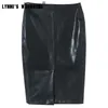 Skirts Autumn Winter High Waisted Synthetic Leather Midi Pencil Zipper Back Split Business Women PU Slim Fit Knee